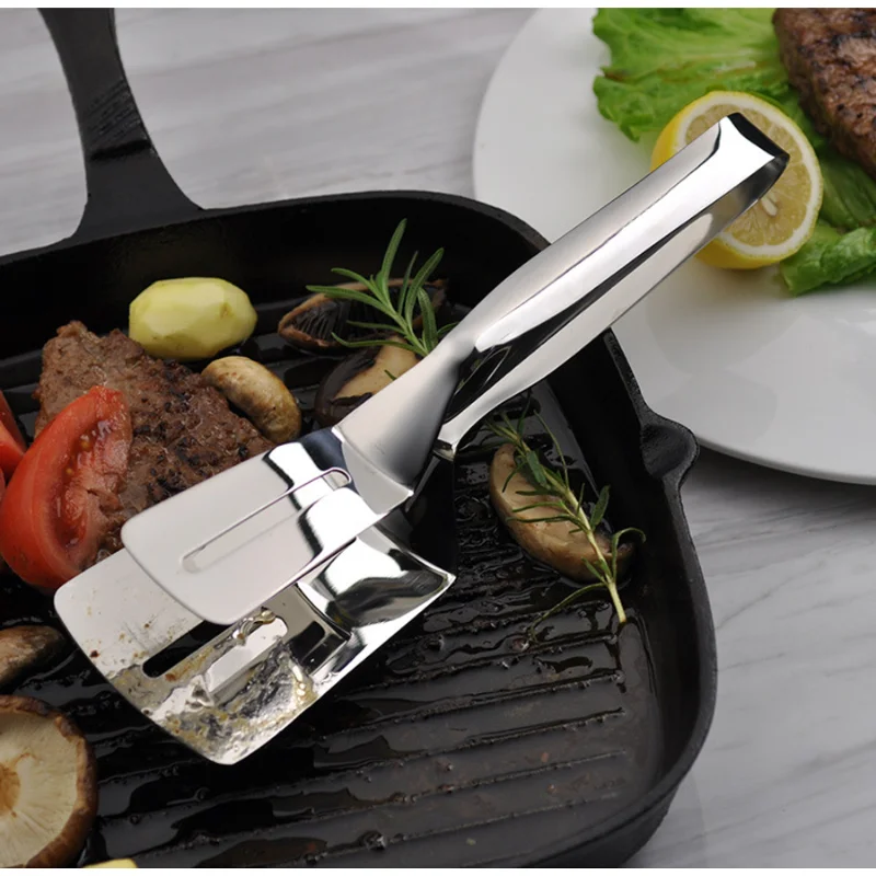 

Stainless Steel Frying Shovel Clip Multifunctional Steak BBQ Tongs Frying Fish Spatula Clip Bread Clip Household Kitchen Tool