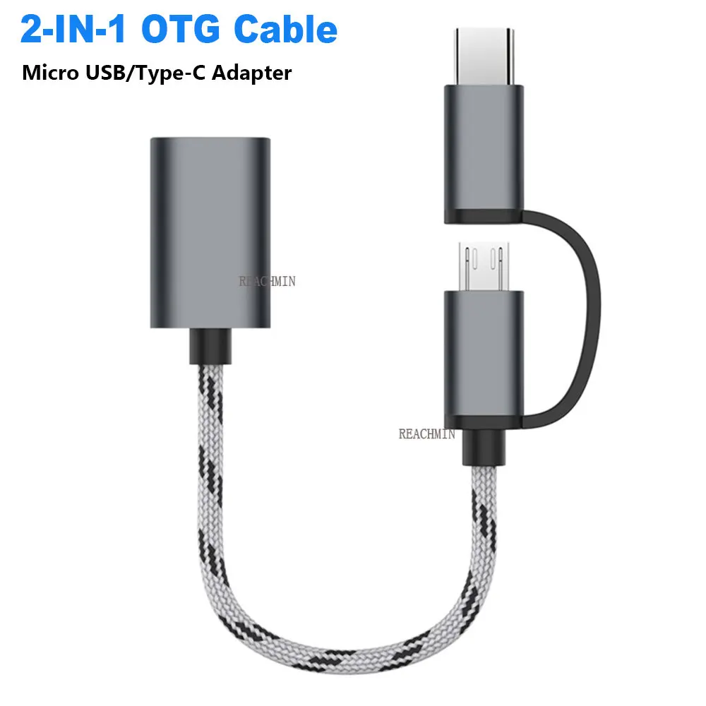 

2 in 1 Type-C Male + Micro USB Male To USB 3.0 Female OTG Adapter Cable Nylon Braid Data Cord For Phone Tablet U Disk