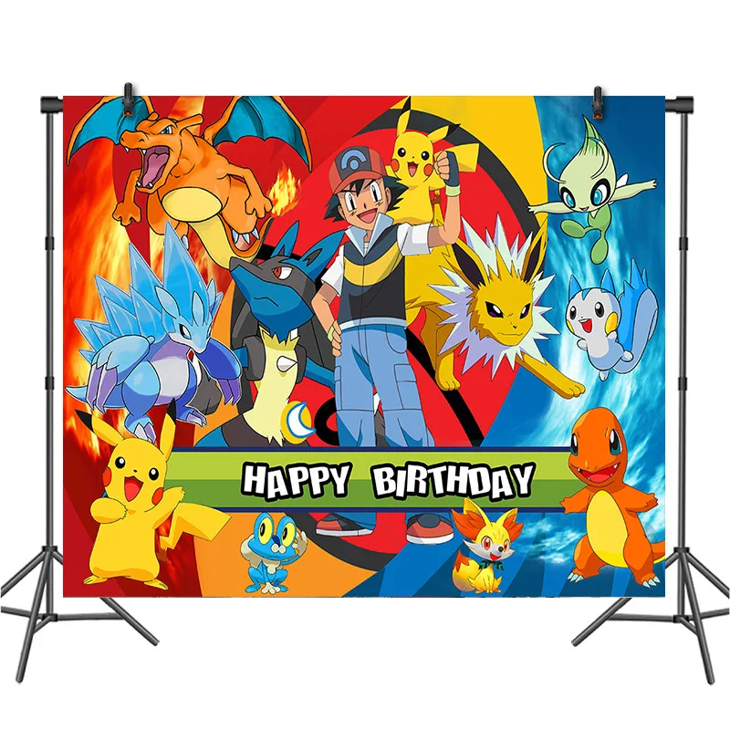 

HOT Pokemon Banner Photography Anime Vinyl Printing Professional Background Birthday Photo Anime Backdrops Decoration 125*80cm