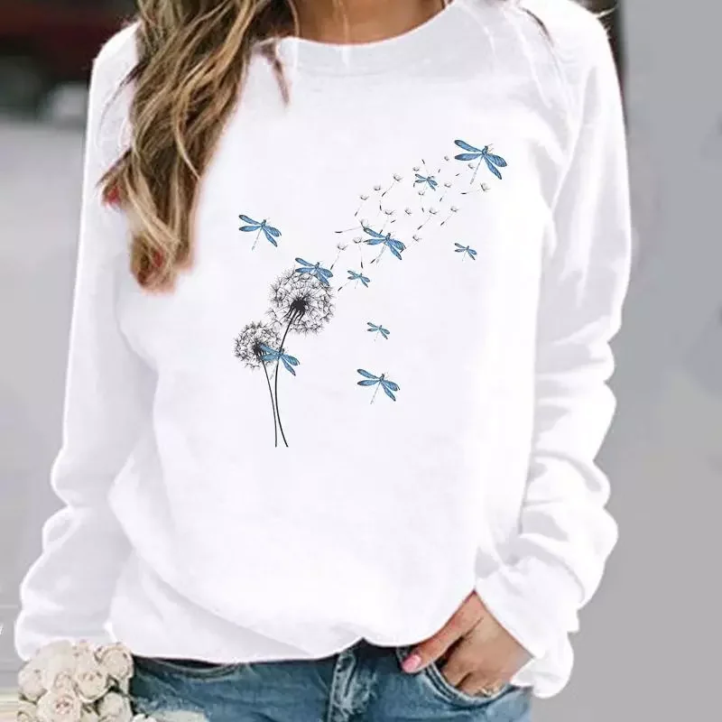 

2022New Womens Clothing Ladies Spring Autumn Winter Hoodies Dragonfly Cute Sweet 90s Woman Female O-neck Casual Sweatshirts