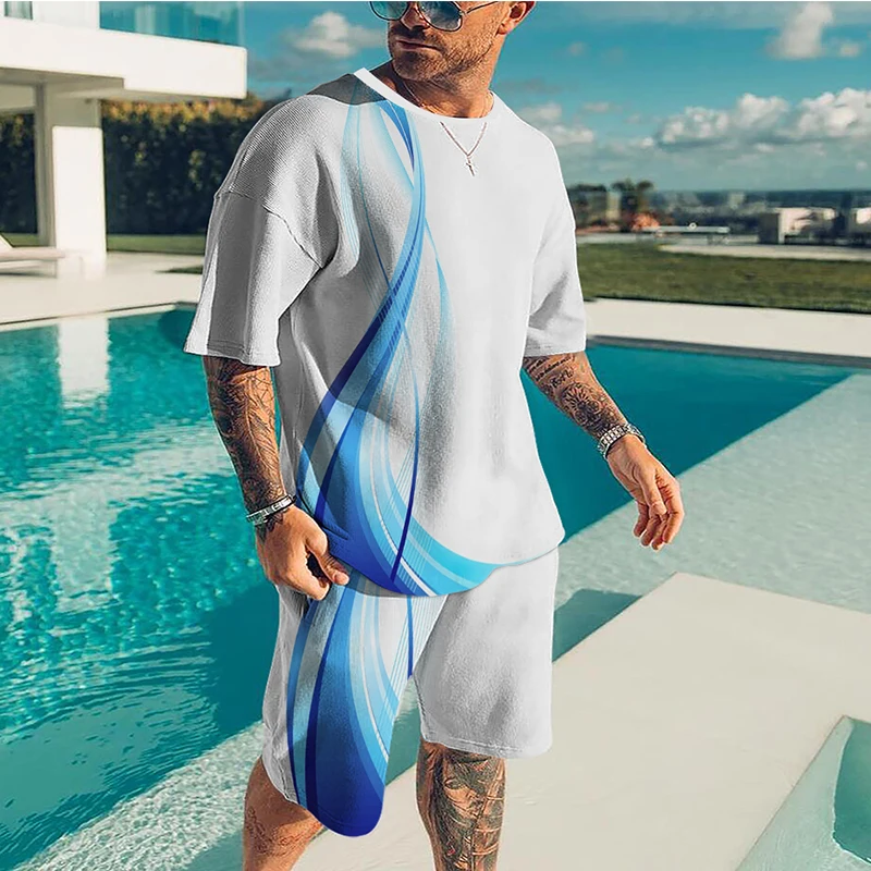 Men's Outfit Summer Short Sleeve T Shirt Sets Fashion 2 Piece Streetwear 3D Printed Sports Beach Shorts Sportswear Man Set