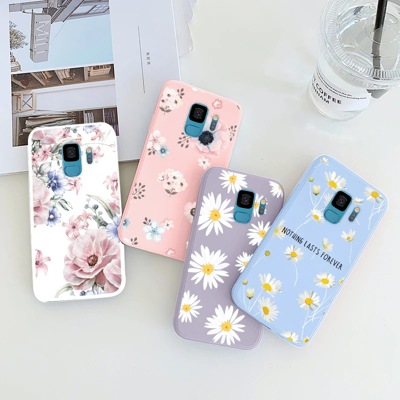 Чехол для Samsung S9 S 9 Plus, чехлы для телефонов, мягкий силиконовый бампер с цветами и маргаритками для Samsung S9 S9Plus S9 + защитный чехол из ТПУ