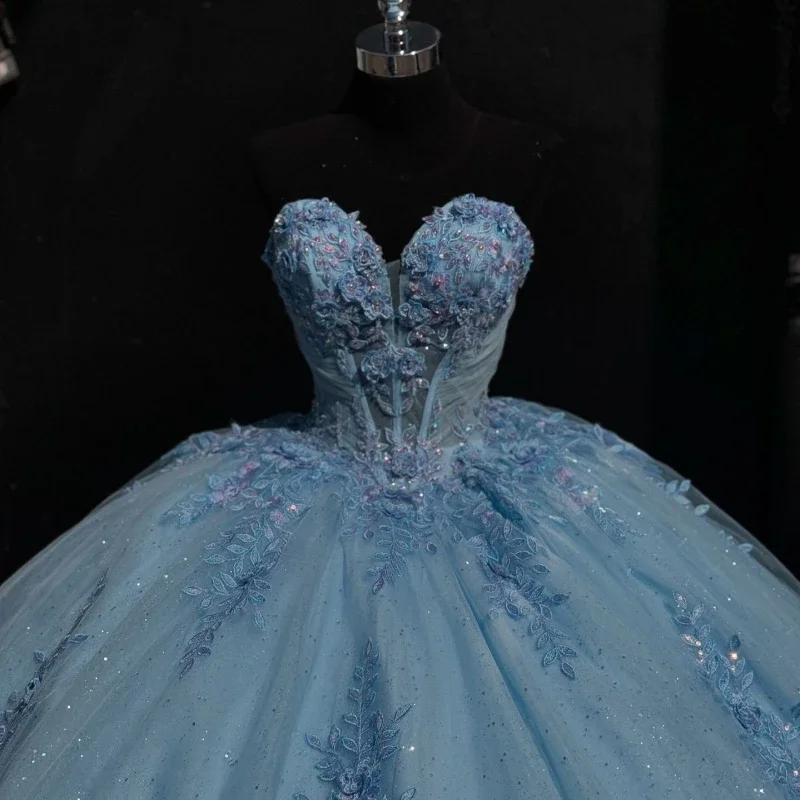 ANGELSBRIDE небесно-голубые мексиканские платья Quinceanera кружевной корсет с открытыми