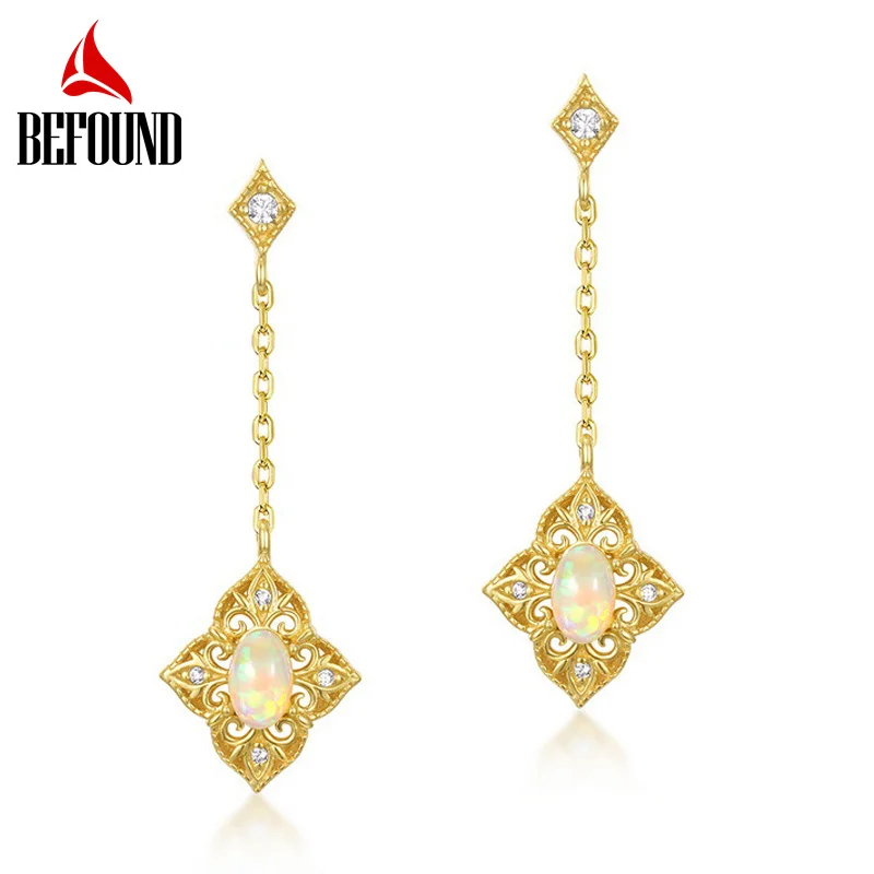 

Vintage Opal Drop Earrings 925 Sterling Silver AAA Zircon Classic Pattern Long Drop Earrings Women Party Royal Style Jewelry