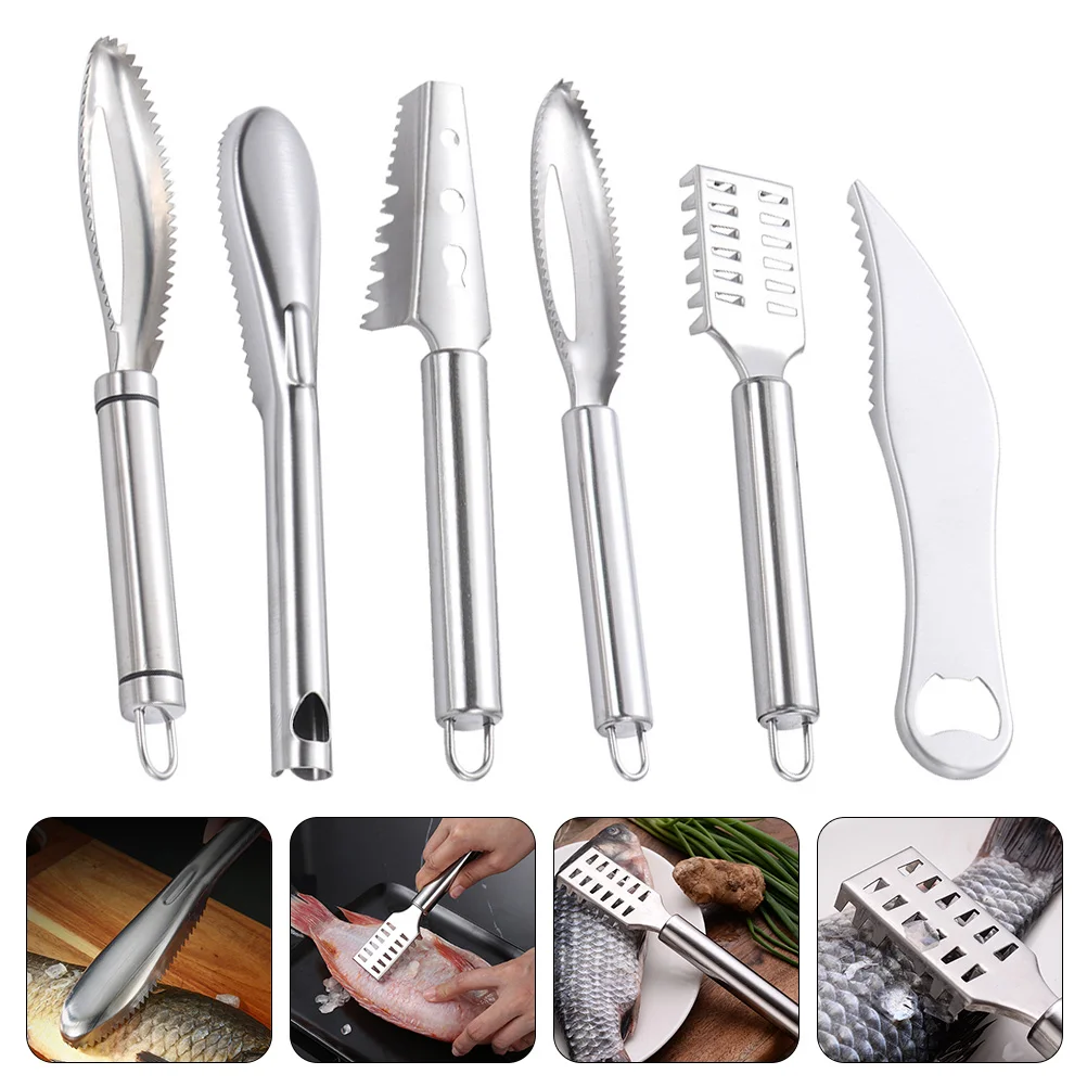 

6 Pcs Household Tools Salmon Scraper Seafood Sawtooth Fish Descaler Skin Cleaner Stainless Steel