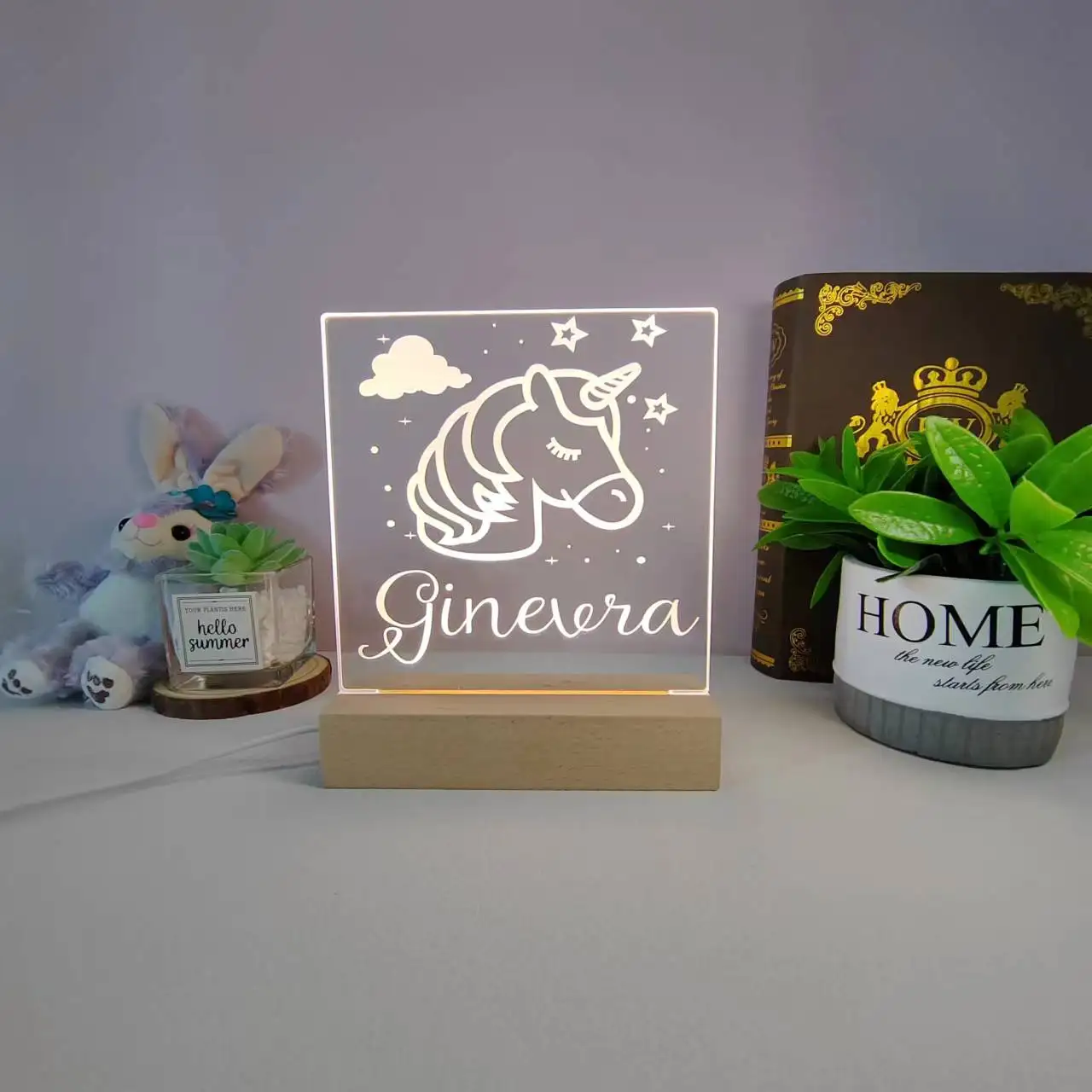 Купить Настраиваемая Ночная лампа, Персонализированный Деревянный светильник с питанием от USB-украшение для дома светодиодный Светодиодная лампа...