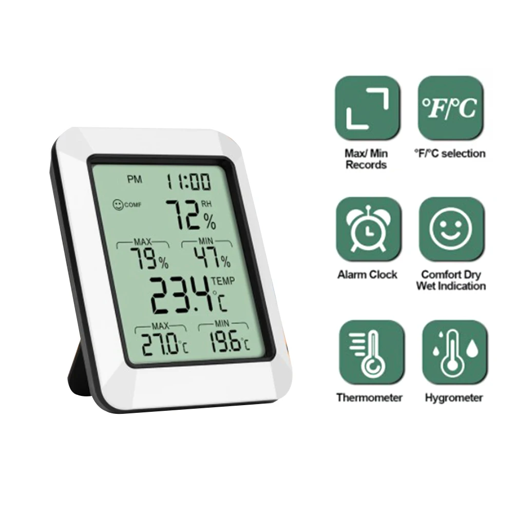 

Износостойкий Гигрометр-10 ~ 50C 0.1C (0.2F) 10% ~ 99% RH 2 батареи AAA