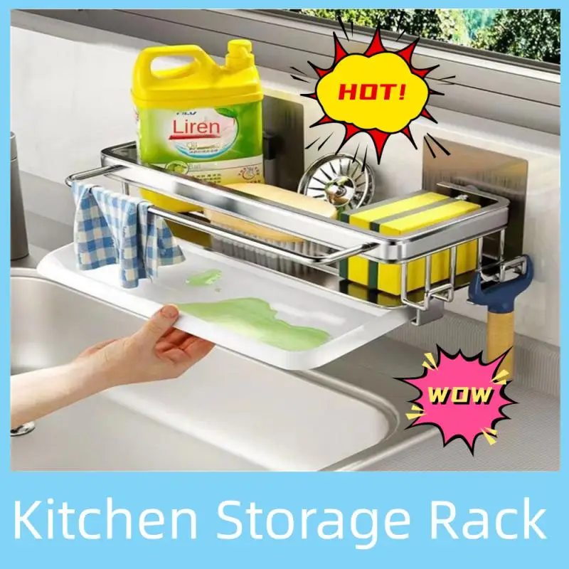 

Space Aluminum Kitchen Storage Rack Sink Drain Rack Sponge Organizer Hanging Soap Drainer Shelf Basket Bathroom Shampoo Shelves