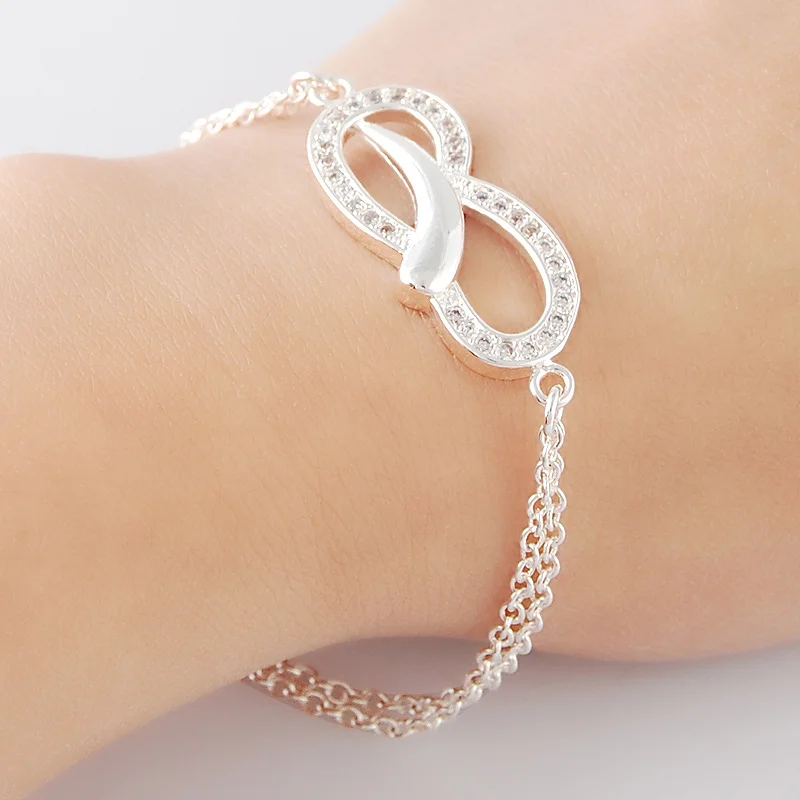

New Bracelet 925 Silver Clear CZ Charm Bracelet For Women Wedding Jewelry Gift