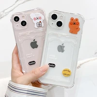 cartoon card slot bag holder case for iphone 13 11 12 pro max x xs xr se 2020 2022 7 8 plus clear shockproof soft wallet covers