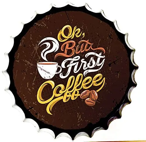 

Retro Sign Coffee Bottle Caps Retro Metal Tin Sign Diameter 13.8 Inches - Home Decor Bar Plaque Lounge Man Cave Garage Decor