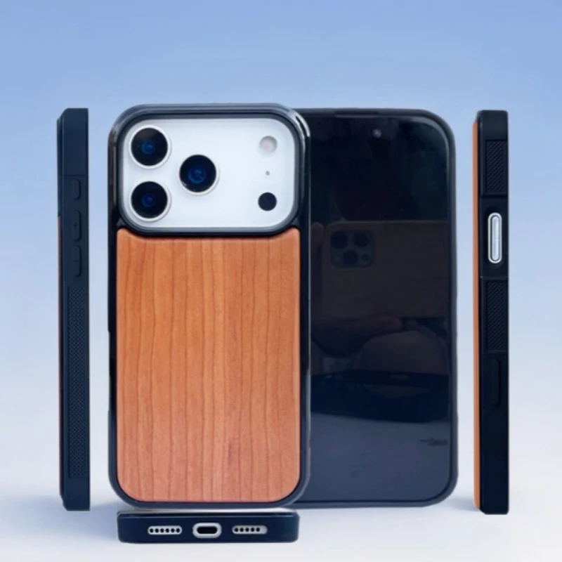 Фото Деревянный чехол для iPhone 17 Pro Max 17 Air 17Pro, чехол из бамбукового ореха, мягкий бампер, настоящая деревянная задняя часть, противоударный противоскользящий чехол №4