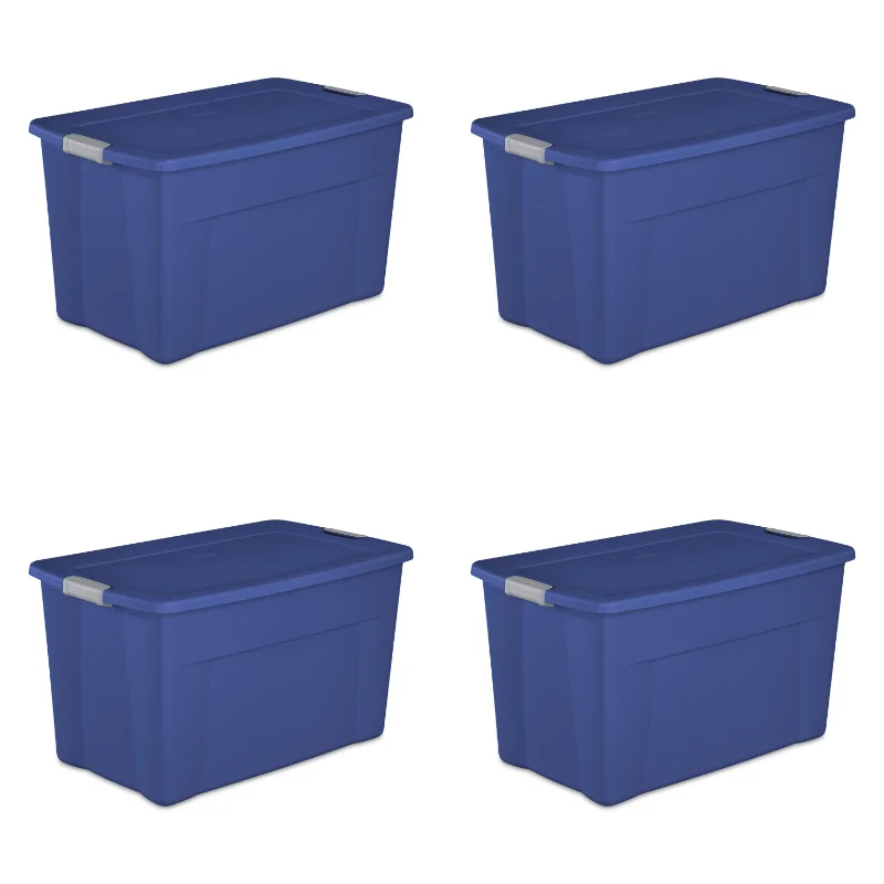 

35 Gallon Latch Tote Plastic, Stadium Blue, Set of 4