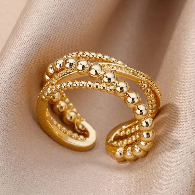 

Twist Bead-Shape Rings for Women Men Stainless Steel Gold Plated Opening Ring Vintage 2023 New Aesthetic Jewelry bague femme