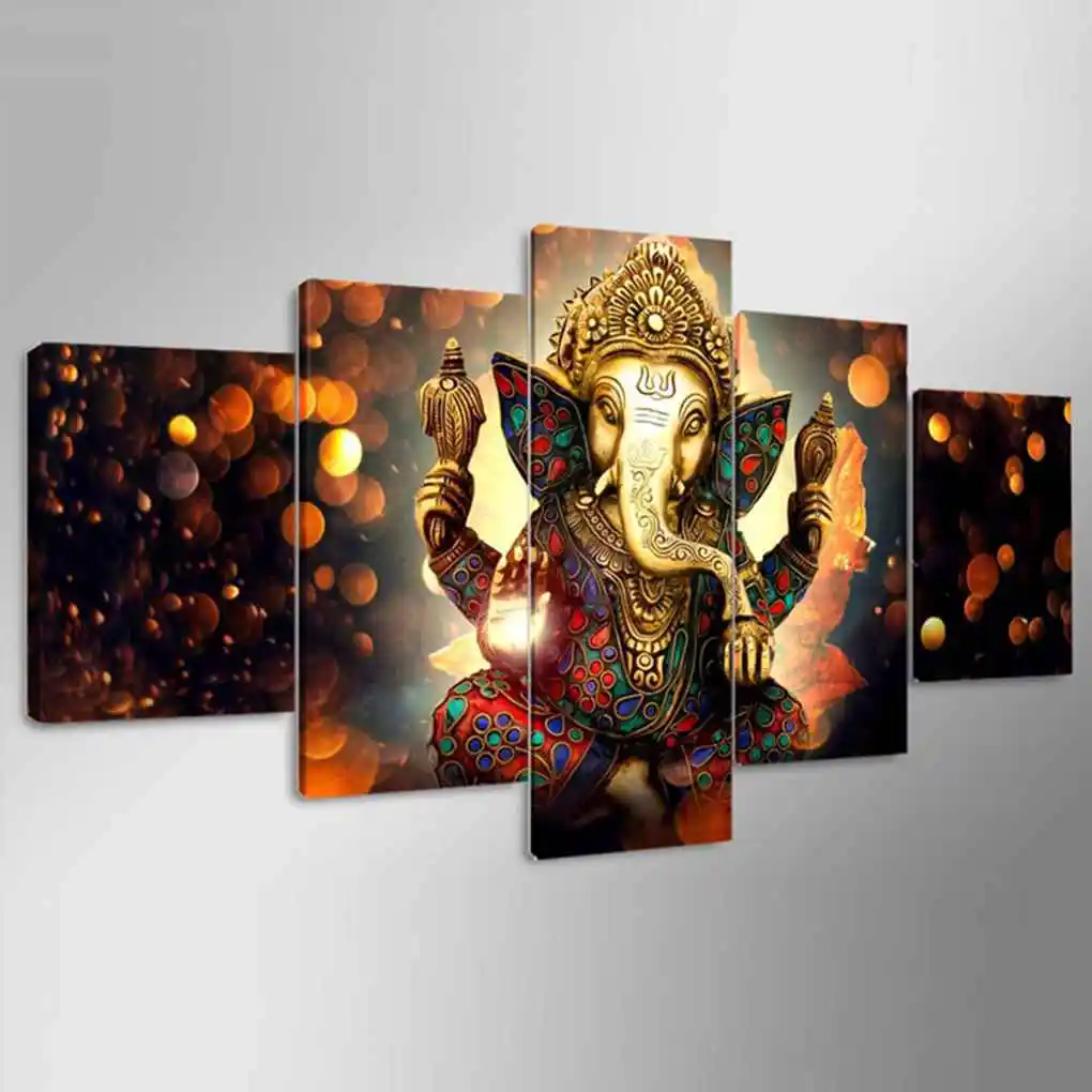 

Elephant Trunk God Canvas 5pcs Ganesa Art Printed Oil Painting Poster Picture for Home Office Wall Decor