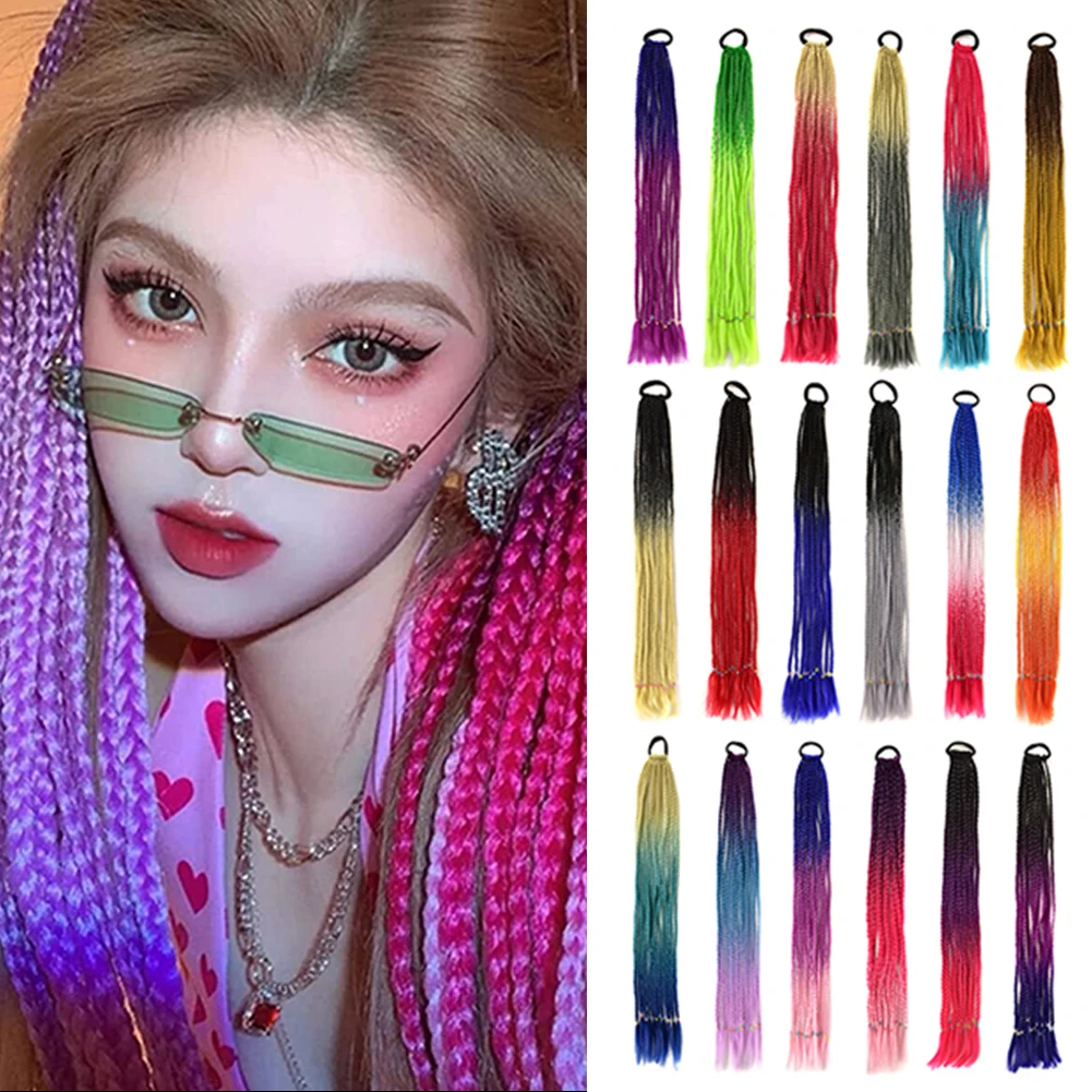 Красочный плетеный конский хвост синтетический удлинитель волос 24 дюйма