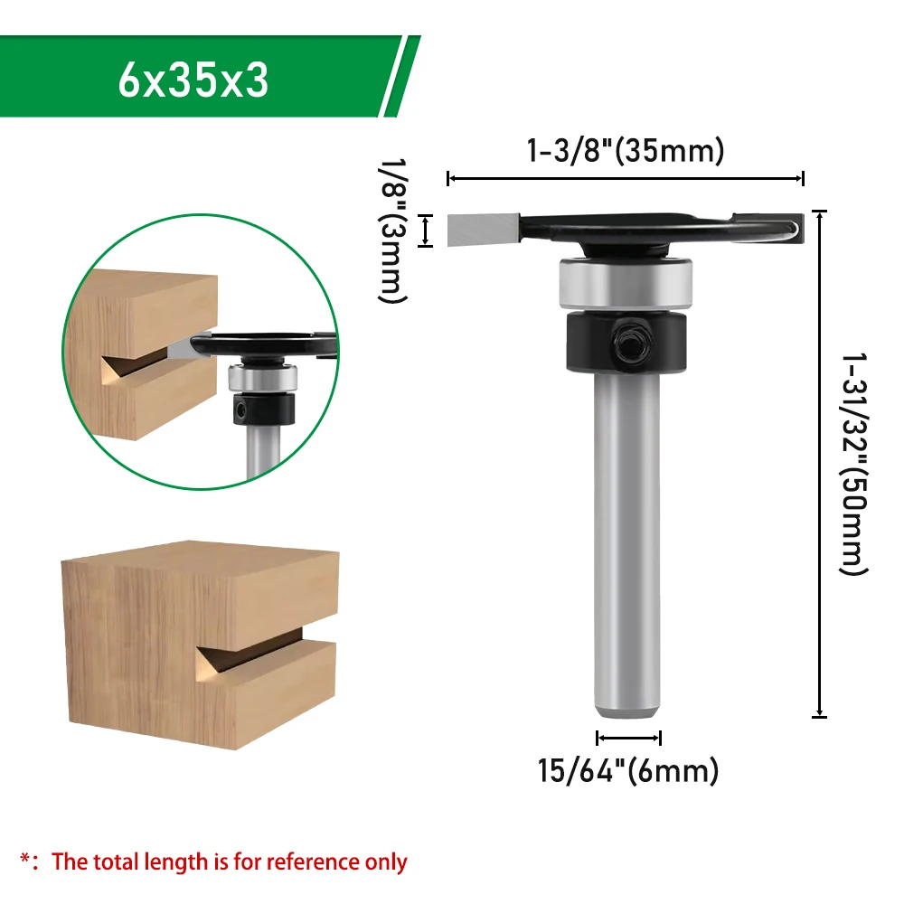 Фреза LAVIE 1/4 с Т-образным пазом и хвостовиком 6 мм с подшипником - Фреза с двойной кромкой для обработки древесины и кромки C06318FX35