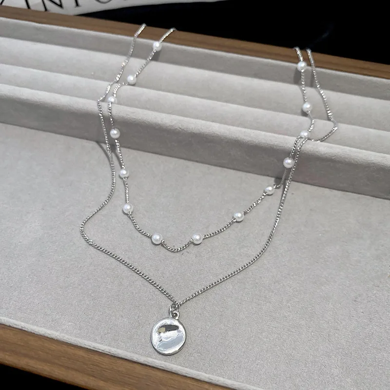 Французское Двухслойное круглое ожерелье с подвеской и жемчугом для женщин