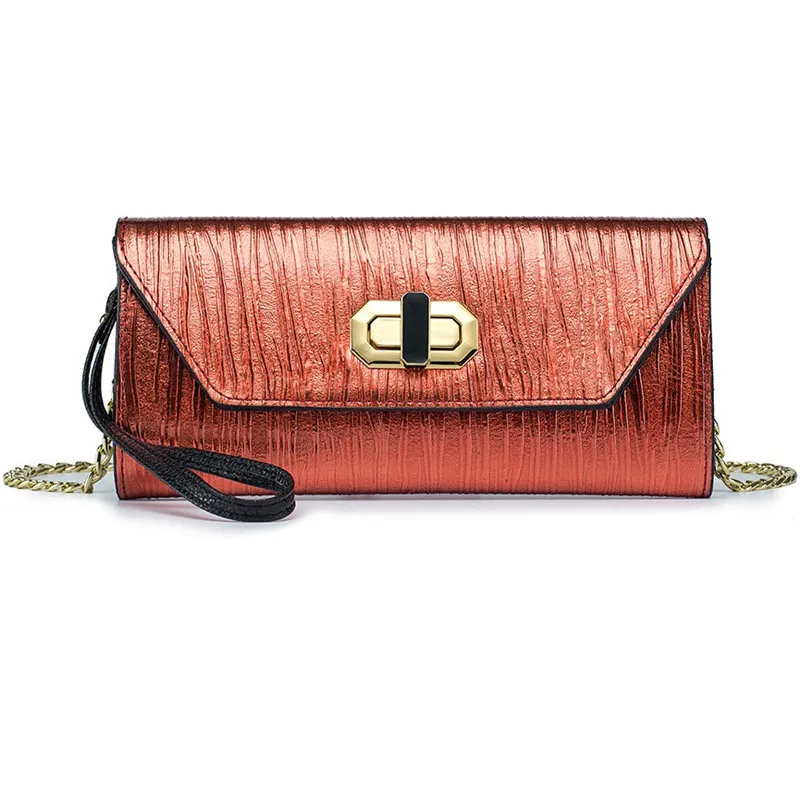 

Genuine Leather Evening Bag Fashion Ladies Clutch Handbag Small Women's Crossbody Bags with Golden Chain