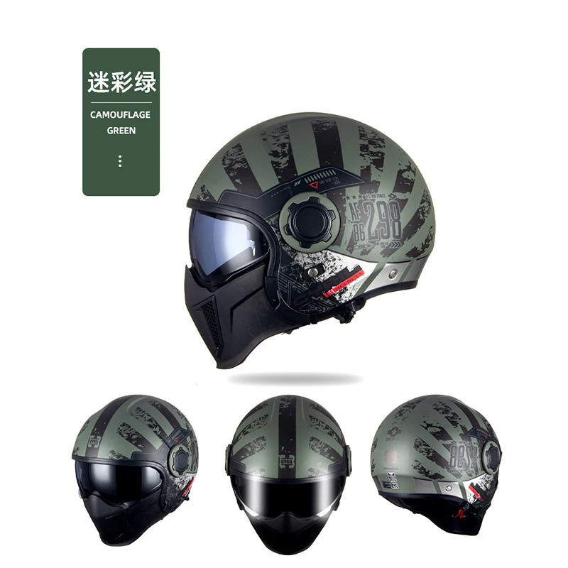 

CYRIL DOT vintage helmet black warrior combination helmet men and women motorcycle half helmet full helmet summer M-XXL