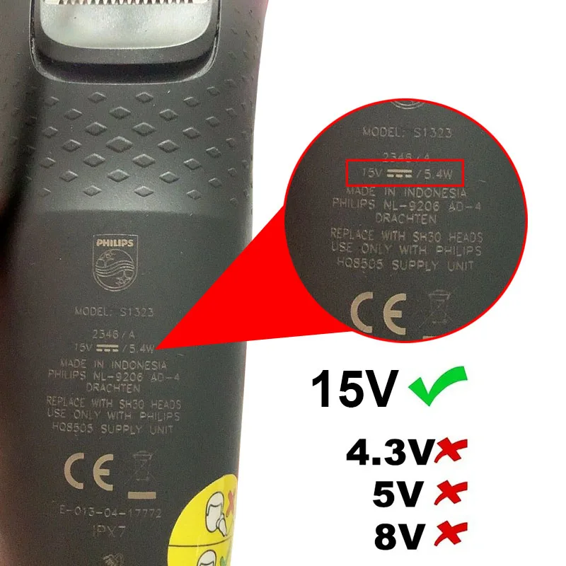 Фото 15 В, 5,4 Вт, адаптер для зарядки бритвы переменного тока для бритвы PHILIPS Norelco HQ8505 HQ8500 HQ560 HQ586 HQ568 HQ7740 HQ7141 HQ7142 №5