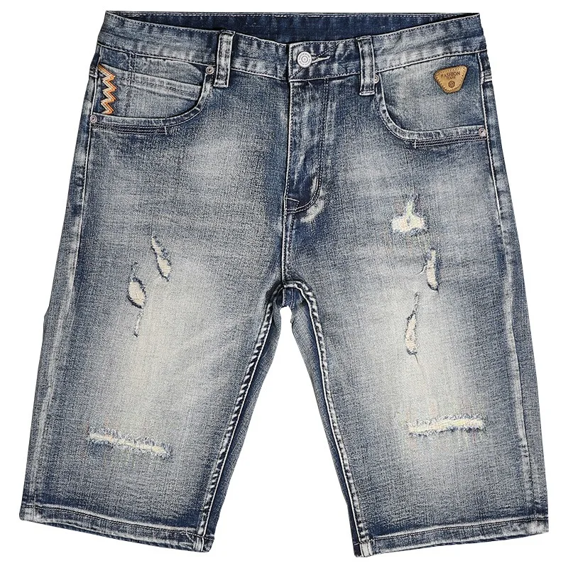 Короткие джинсы мужские винтажные уличные рваные джинсовые шорты модные