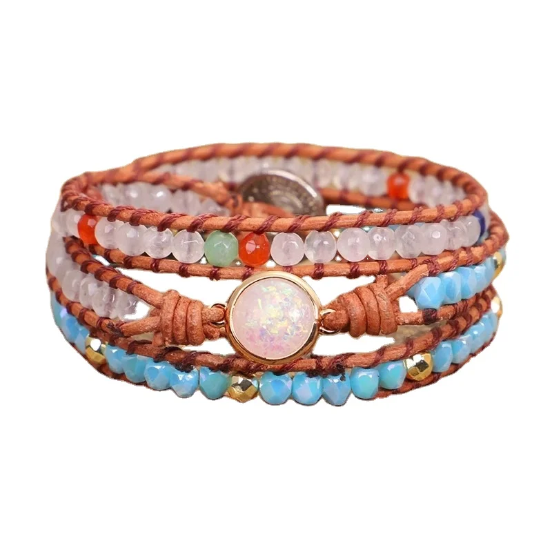 

Лидер продаж, браслет из искусственной кожи с драгоценным камнем в рустикальном стиле, разные цвета