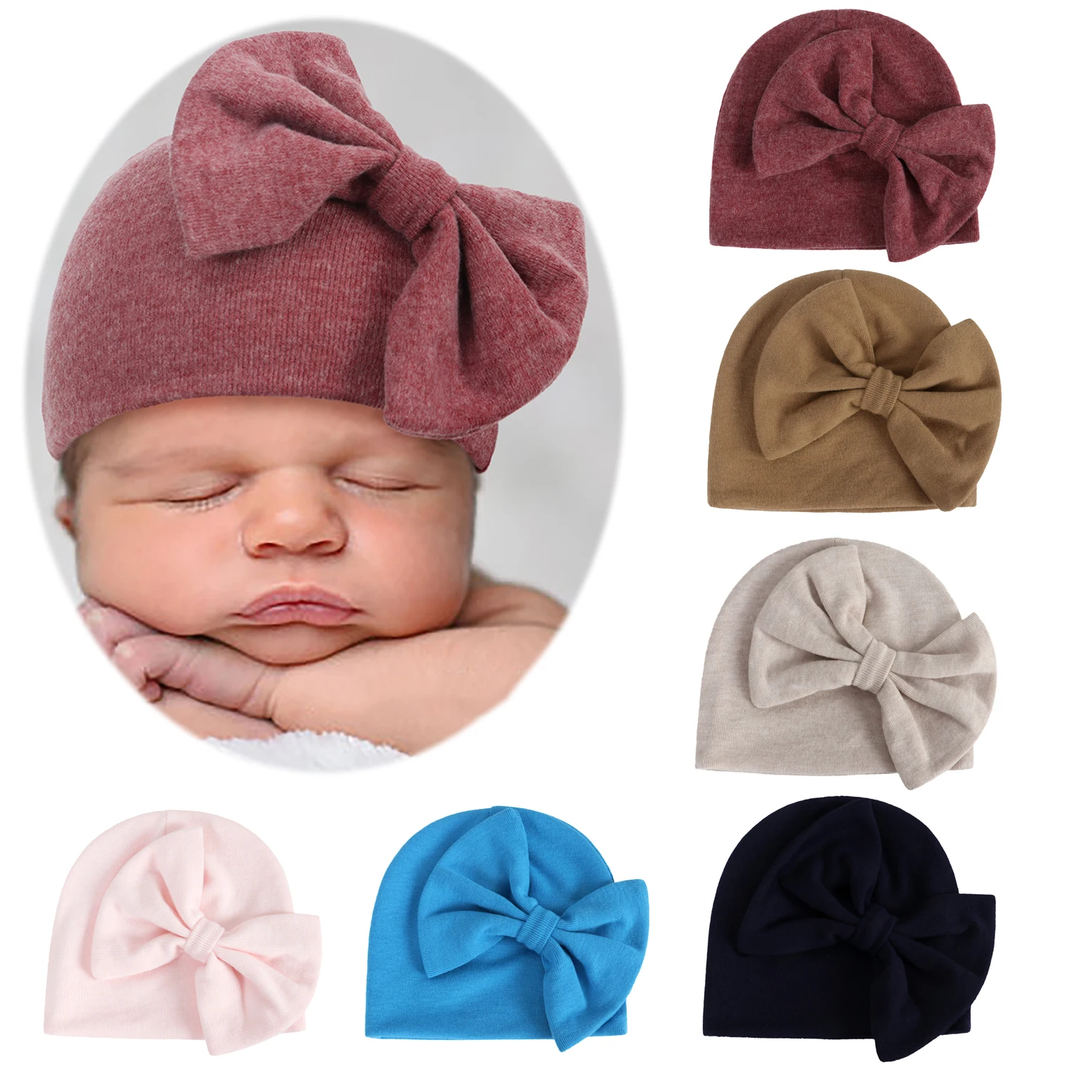 

Warm Baby Hat Big Bow Turban Hair Bowknot Head Wraps for Newborn Infant Kids Beanie Cap Solid Color Baby Girl Hats Bonnet