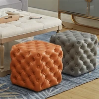 modern pull buckle sofa footstool velvet square fabric tufted pouf ottoman chair
