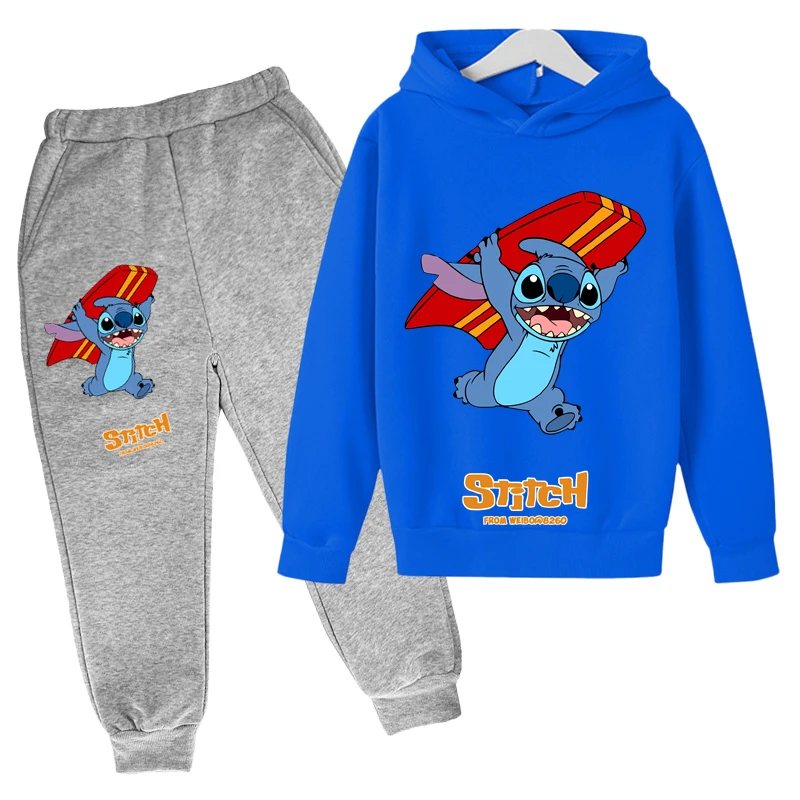 

Boys Girls Stitch New Hoodies Clothes Set Winter Spring Cartoon Casual Sweatshirts 2pcs/Outfits Children's Casual Hooded Tops