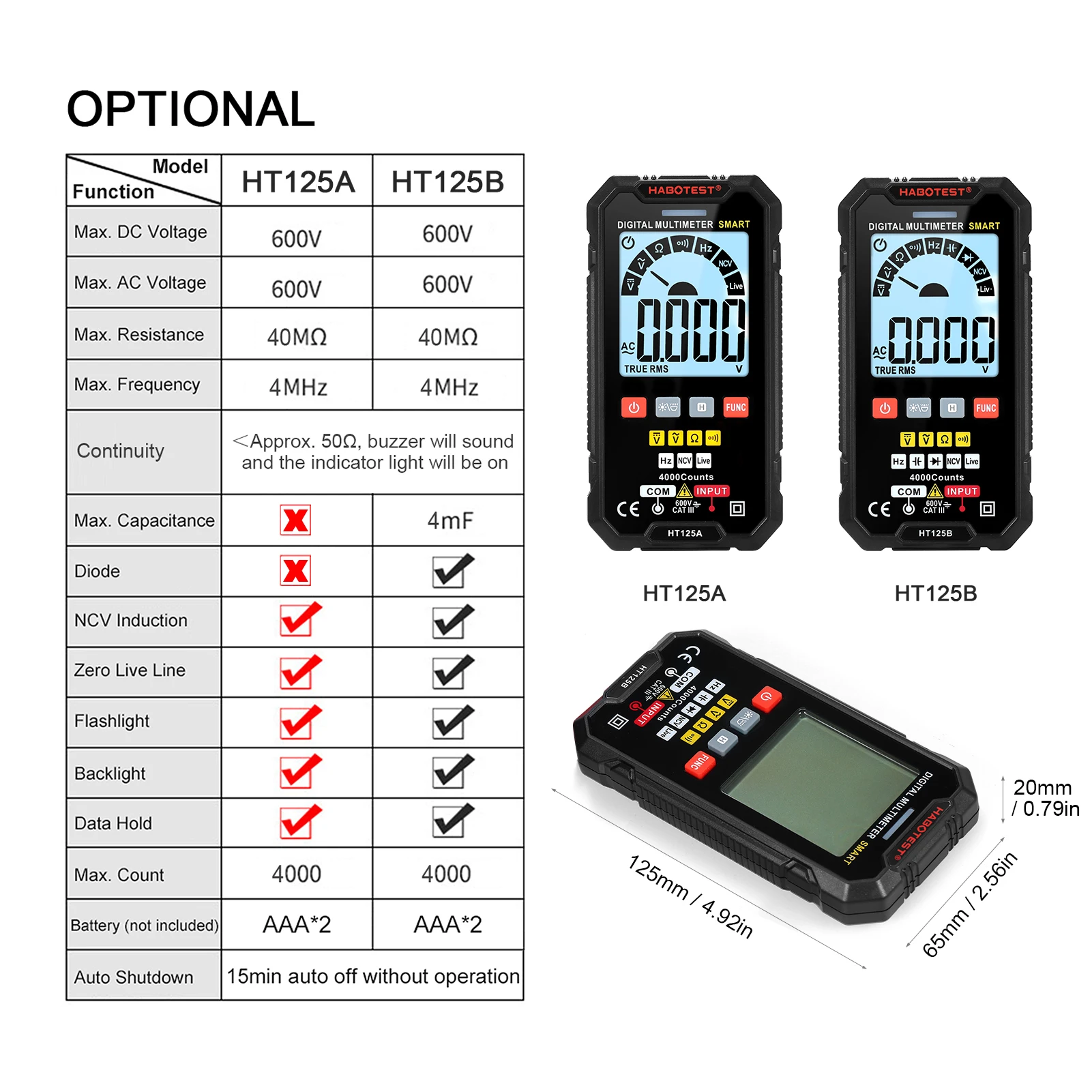 Цифровой мультиметр HABOTEST DMM HT125 профессиональный автоматический умный диапазон
