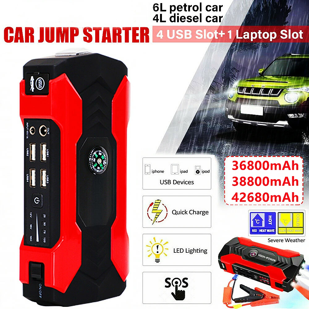 

Genuine 12v 36800mah Car Jump Starter Power Pack Portable Car Battery Booster Charger 12V Starting Device Diesel Car Starteraiya