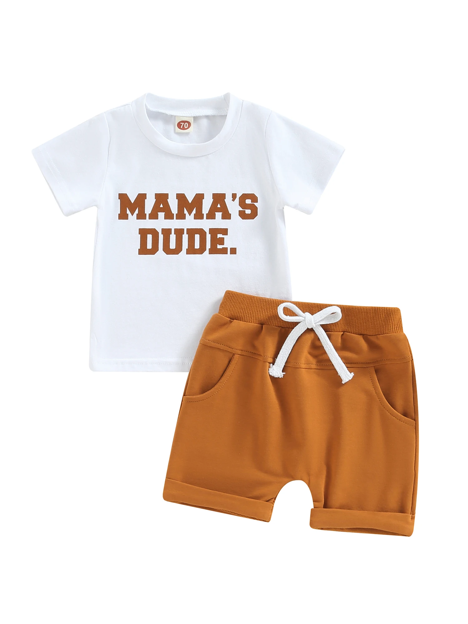 

Комплект одежды для маленьких мальчиков, футболка с коротким рукавом и буквенным принтом, топ с эластичным поясом и шорты, летний наряд, спо...