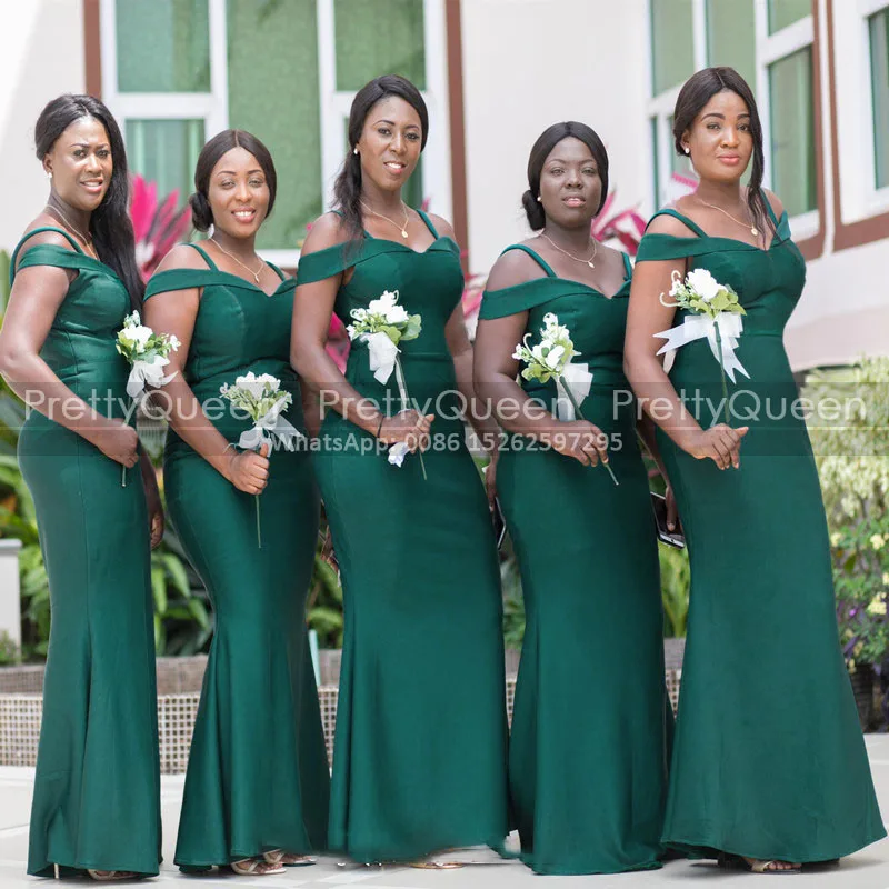 

Emerald Green Long Bridesmaid Dresses Spaghetti Straps Off Shoulder Mermaid Sleeveless Trumpet Wedding Party Dress Maid Of Honor