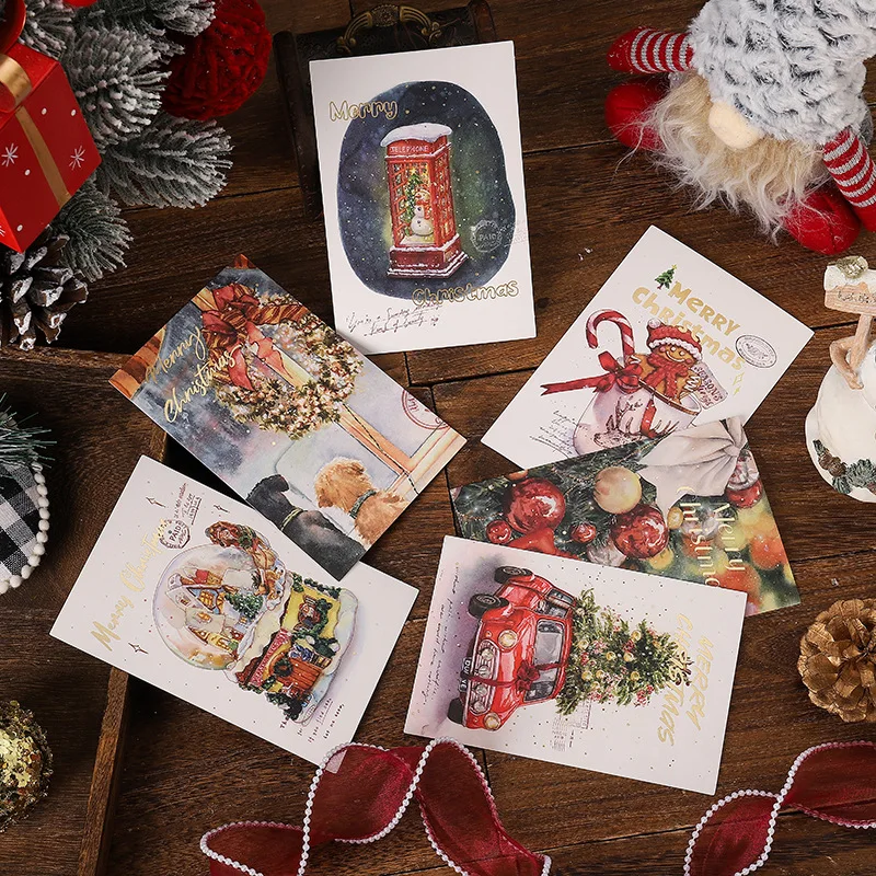 Новинка 10 шт. Рождественская открытка из фольги с рисунком маленькая