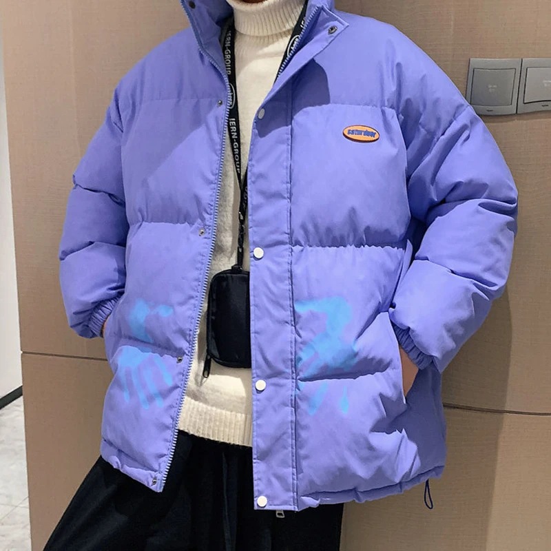 New Korean Male Coat Winter Down Cotton Parkas Jacket Solid Thicken Casual Couple Students Jacket Oversized  Lightweight Padded