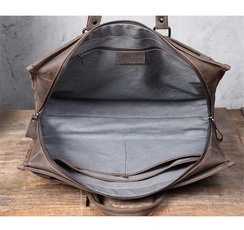 Business vintage crazy horse cowhide men's briefcase large capacity work handbag travel genuine leather laptop messenger bag