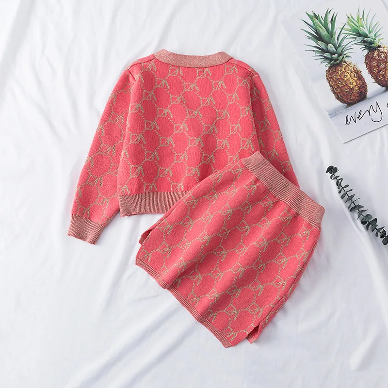 Autumn Baby Girls Sweater Set Toddler Girl V-Neck Jumper Knitwear + Skirt 2 Pcs Suits Cotton Cardigans Kids Clothes Girl Sweater