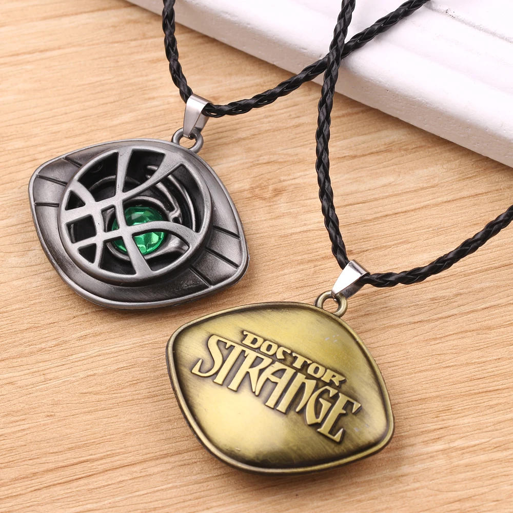 Marvel Doctor Strange Necklace Avengers Eye of Agamotto Pendant Leather Chain Vintage Jewelry For Men |