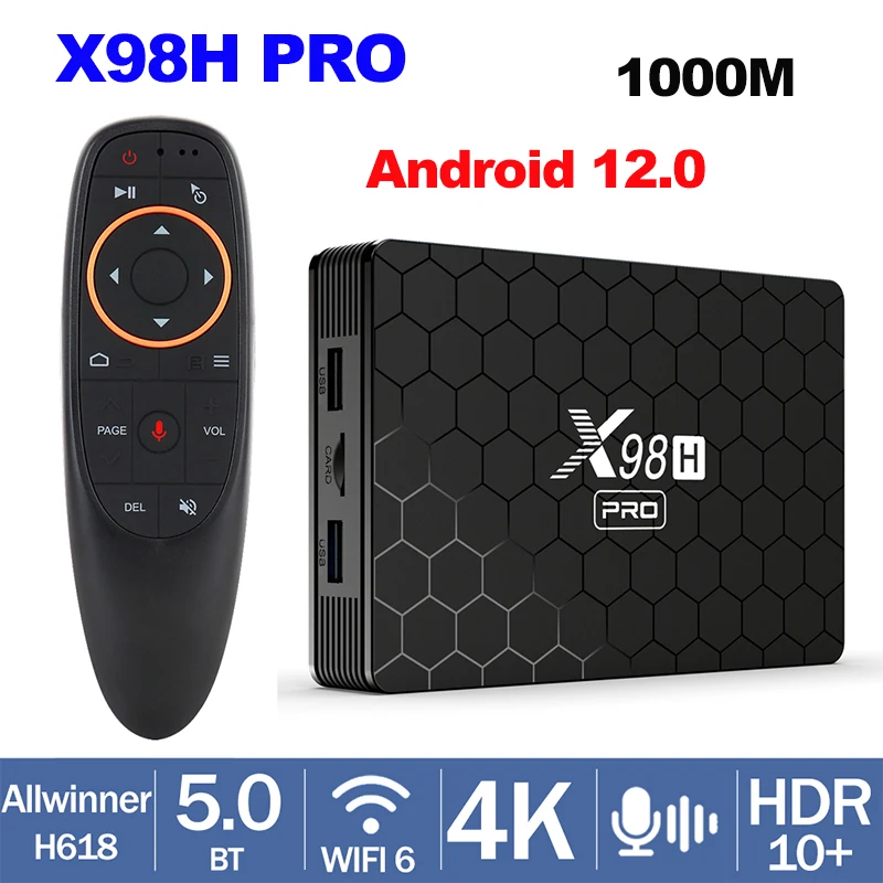 

Android 12.0 X98H PRO Smart TV BOX 16G 32G 4G 64GB TVBOX Allwinner H618 2.4/5G Dual Wifi6 1000M BT 4K Media Player Set Top Box