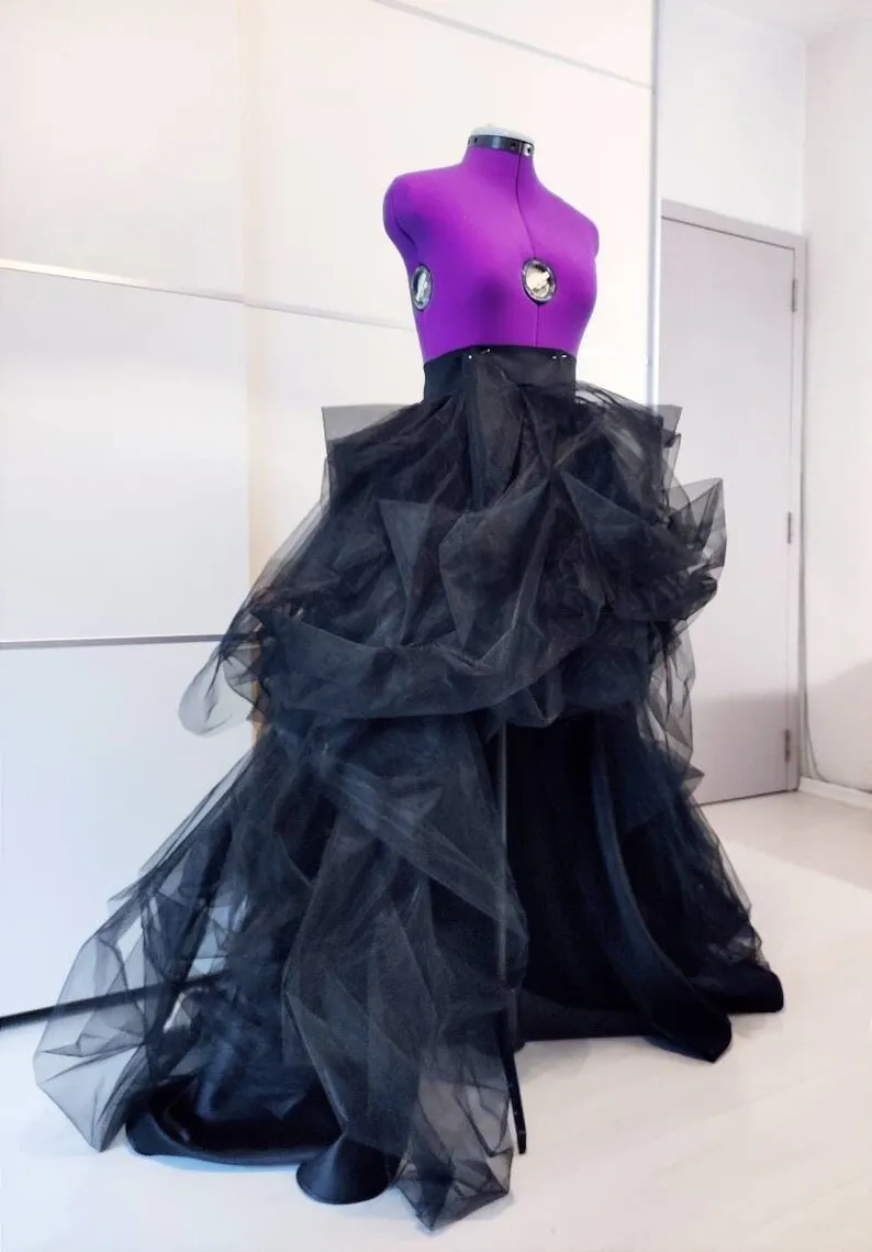 Черная длинная юбка-пачка ручной работы с атласной подкладкой плиссированная