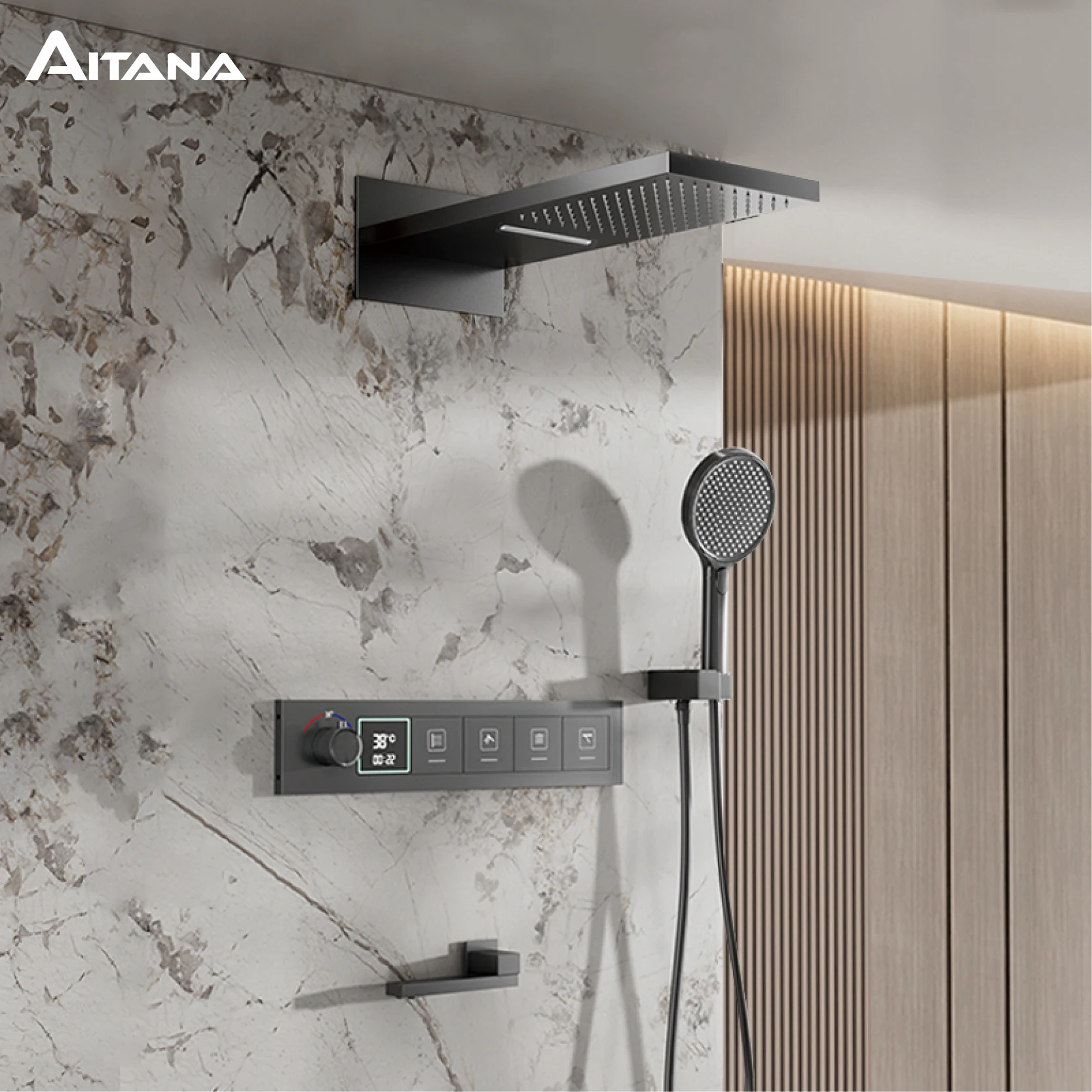 Роскошная латунная черная цифровая душевая система с постоянной температурой и