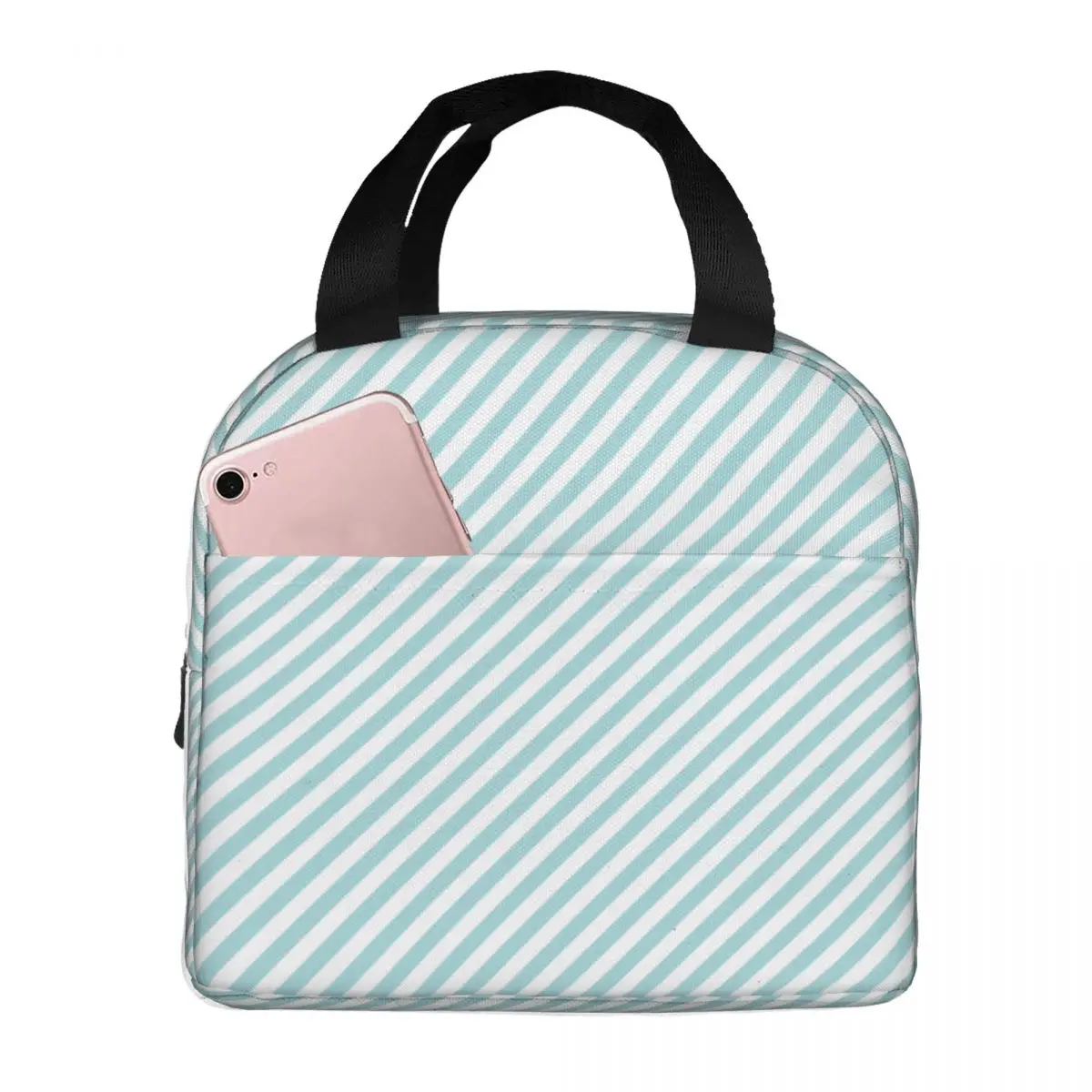 Stripes Blue Lunch Bag Portable Insulated Oxford Cooler Thermal Food Picnic Travel Tote for Women Girl