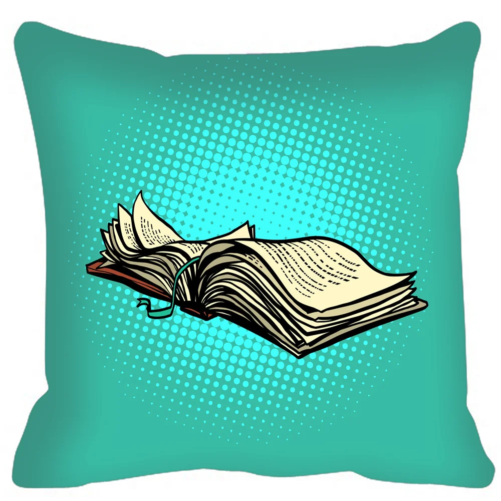 Home Decor Open Book Pattern Square Cushion Pillow Case Cover