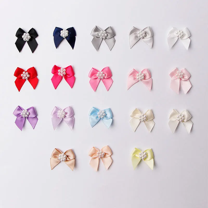 

200pcs Mixed Baby Satin Ribbon Bowknot With Pearl Hair Clips Applique DIY Sewing Crafts Wedding Bow Tie Scrapbooking Decoration