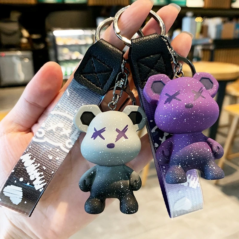 1pcs Cartoon Gradient Bear Doll Keychain Chameleon Key Chain Couple Bag Charm Pendant Animal Car Accessories Gift |