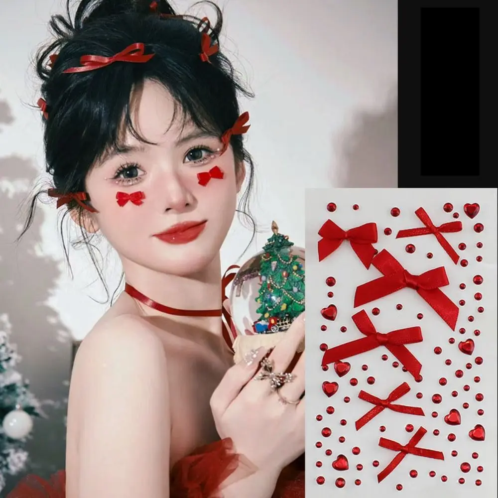 Водостойкая тату-наклейка с бантом бабочкой розовыми/красными глазами