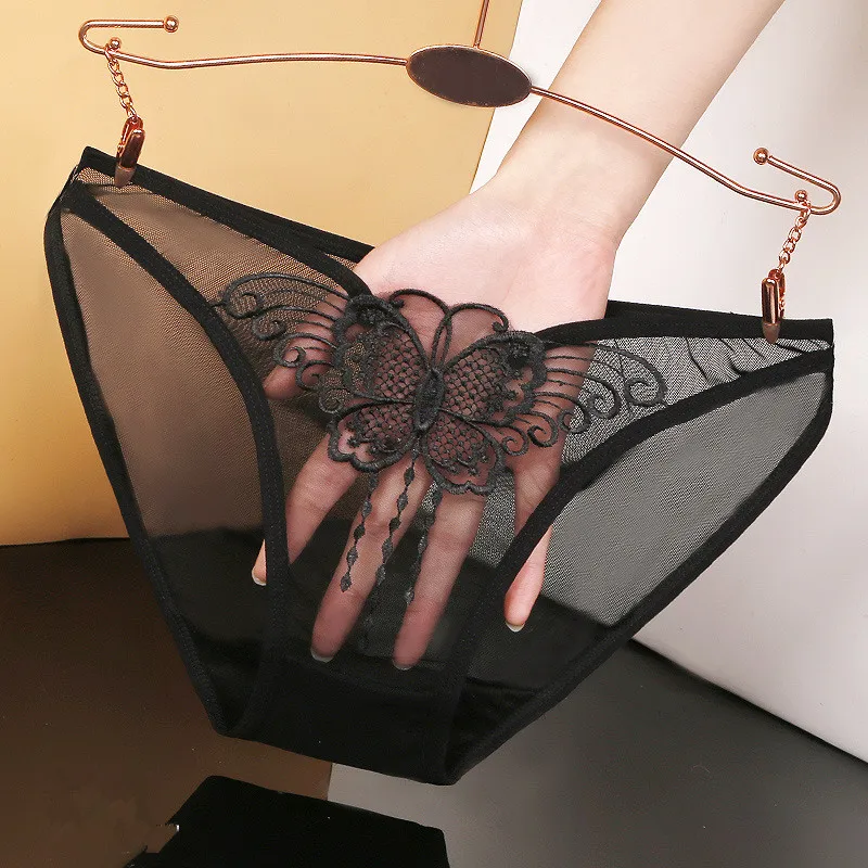 

Женское сексуальное кружевное белье трусики с вышивкой бабочка низкая талия ажурные трусы дамское нижнее белье
