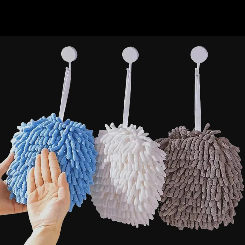 

Chenille Wipe Hands Ball Fast-Drying Hands Towel with Hanging Loops Absorbent Soft Towel Hands Wipe Ball Towel Bathroom Supplies