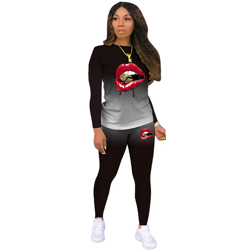 2023 Модные женские спортивные костюмы с принтом помады для бега женская одежда